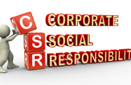 3d render of man placing csr (corporate social responsibility) cubes. 3d illustration of human character.